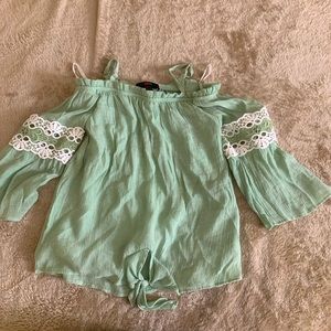 Light Blue Lacy Armed Off Shoulder Blouse